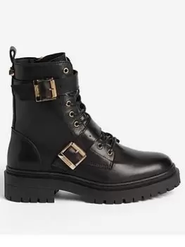 Image of Barbour International Redgrave Buckle Leather Biker Boot - Black, Size 3, Women
