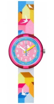 Image of Flik Flak CASITAS Multi-Coloured Fabric Strap Blue/Pink Watch