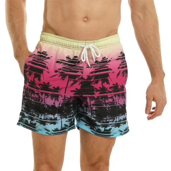 Image of Ript Palm Tree Printed Swim Shorts Mens - Pink S