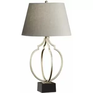 Image of Table Lamp Open Metal Grey Linen Shade Ebonized Silver Leaf/Black LED E27 60W