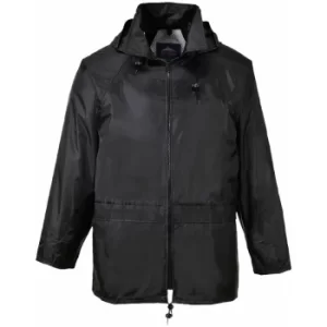 Image of Portwest S440 Black Sz L Classic Rain Jacket Coat Waterproof Hooded Zipped