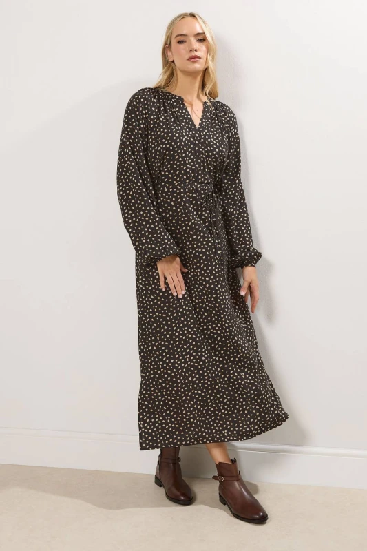 Image of Long Tall Sally Womens Tall Spot Print Maxi Dress in Black Size: 18 Black Female 18
