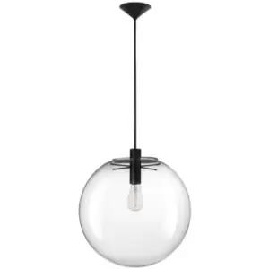 Image of Merano Edinburg 40cm Globe Pendant Ceiling Light Clear Glass, Black Metal Black Fabric Wire LED E27
