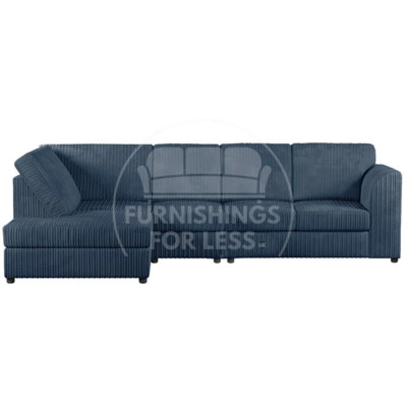 Image of Furnishings For Less UK Luxor Navy Blue Jumbo Cord Large 5 Seater Corner Sofa Long Left Hand Facing - Full Back