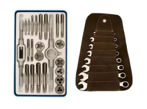 Image of Gunson 31pc Whitworth Tap & Die and Combination Spanner Set Classic Car