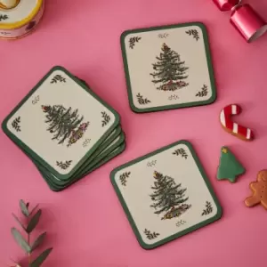 Image of Set of 6 Christmas Tree Coasters Green