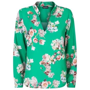 Image of James Lakeland Mandarin Collar Print Blouse - Green