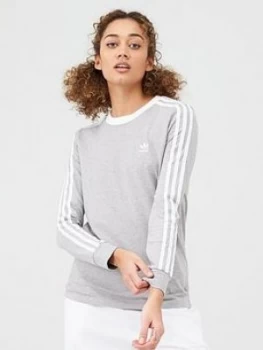 Image of adidas Originals 3 Stripe Long Sleeve T-Shirt - Grey, Medium Grey Heather, Size 16, Women