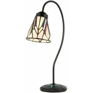 Image of Tiffany Glass Table Lamp Light Dark Bronze Curved Arm / Neck & Shade i00173