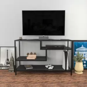 Image of Decorotika - Robins 120 Cm Wide industrial tv Stand, tv Console, tv Unit With Open Shelves Metal For Living Room, Hallway - Black And Grey Colour