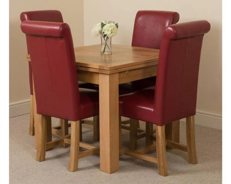 Image of Thats Furniture Richmond 90-150cm Oak Extending Dining Table + 4 Washington Leather Chairs in Red Red Unisex