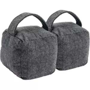 Image of Herringbone Door Stops - 16 x 16cm - Grey - Pack of 2 - Nicola Spring