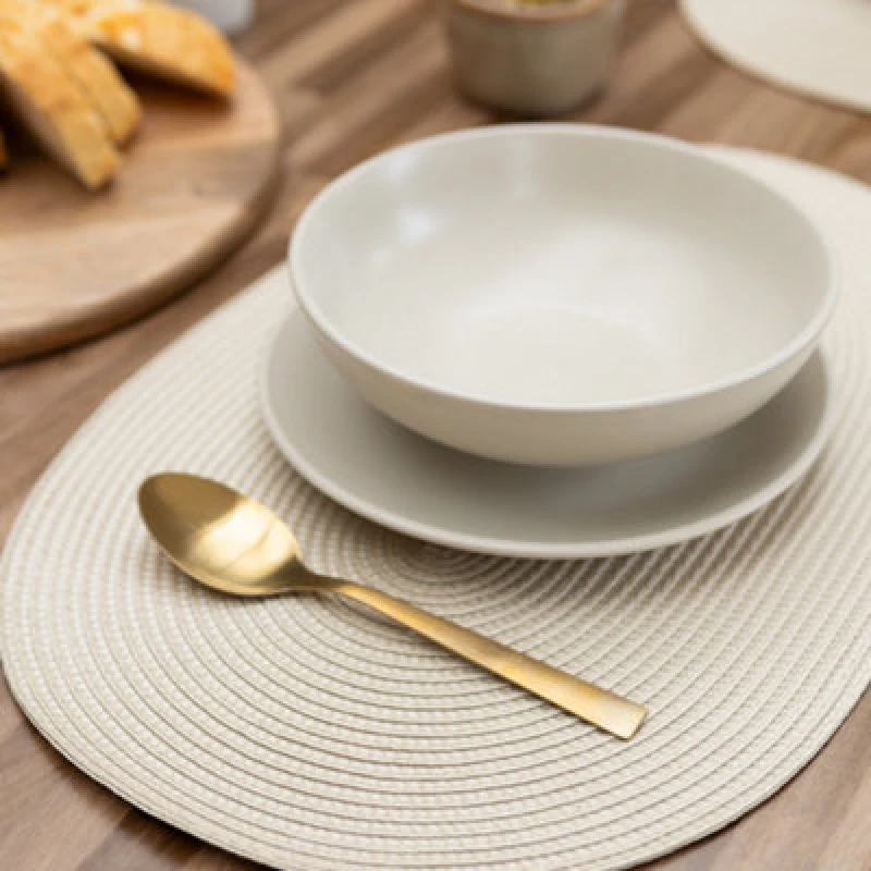 Image of Wipe Clean Woven Oval Placemats Almond Set Of 4 29Cm X 44Cm