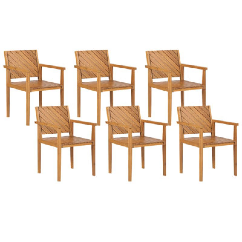 Image of Beliani Set Of 6 Garden Chairs Baratti Acacia Wood Brown