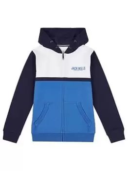 Image of Jack Wills Boys Devon Colour Block Zip Thru Hoodie - Navy, Size 14-15 Years