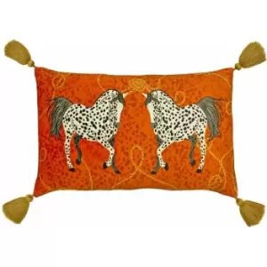 Image of Furn Vivid Andalucian Horses Tasslelled Cushion Cover, Orange, 30 x 50 Cm