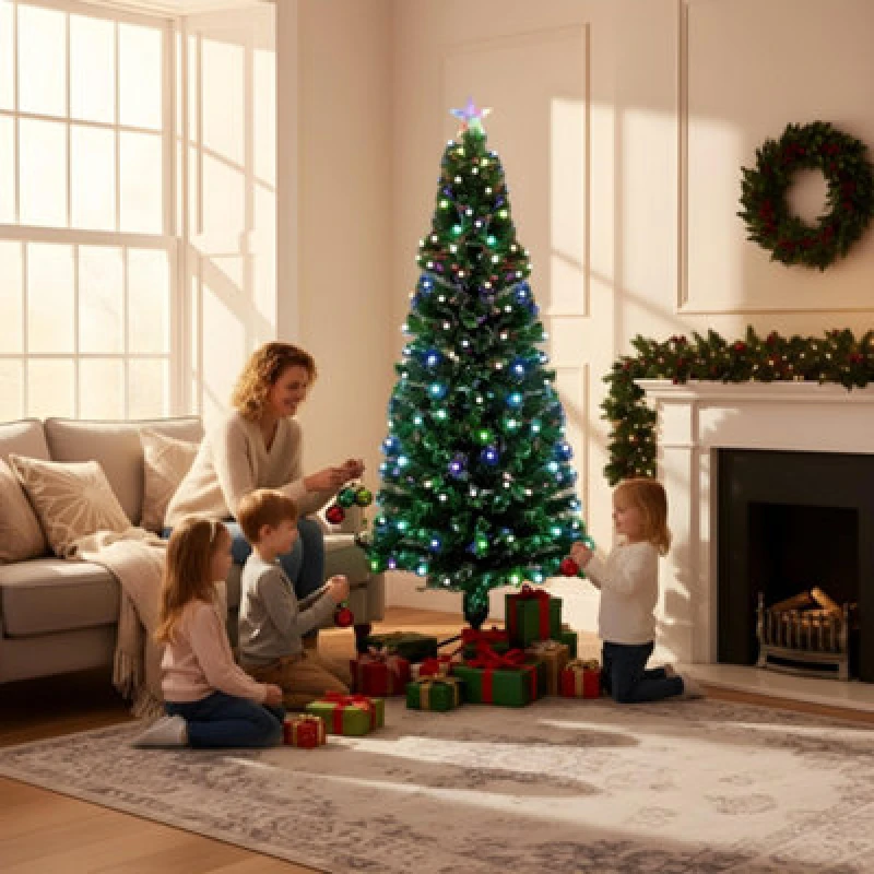 Image of Shatchi 4ft/120cm Berries Balls Fibre Optic Christmas Tree LED Pre-Lit Green