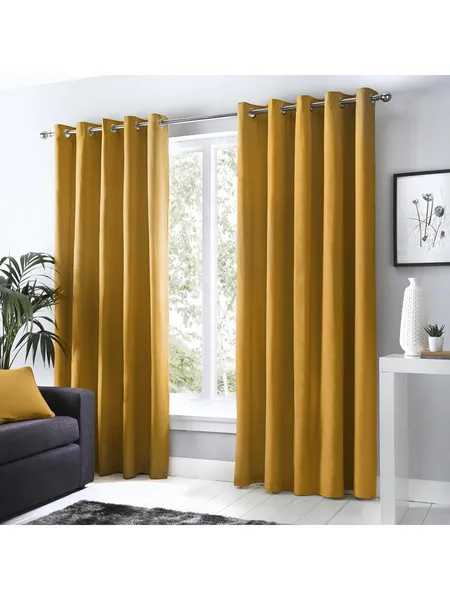 Image of Fusion Strata Dim-Out Eyelet Curtains Ochre QFTQG Unisex width: 114x137cm(45x54inches),width: 114x183cm(45x72inches),width: 165x137cm(65x54inches),wid