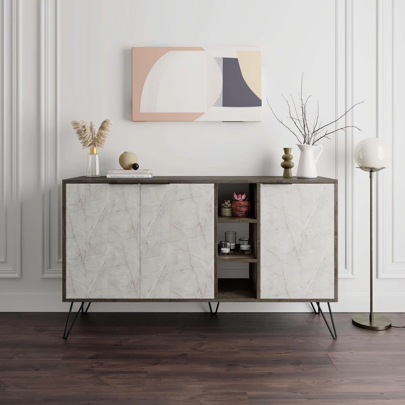 Image of DECORTIE Decortie - Clara Console Sideboard Display Unit Dark Coffee Gold Marble Effect - Gold Marble M.K.20985.7
