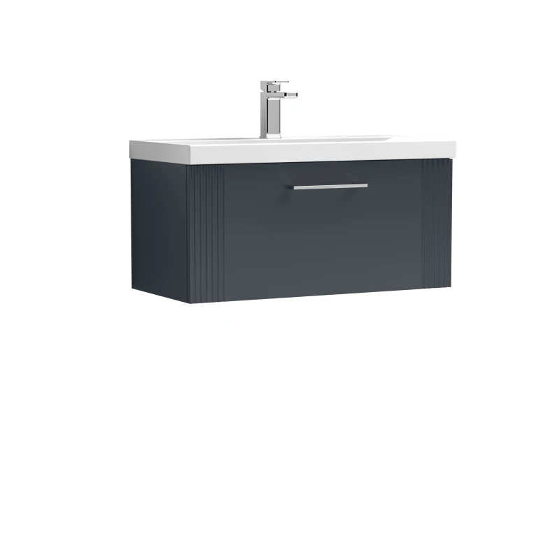 Image of Balterley 1 Drawer Wall Hung Vanity Unit MidEdge Basin Soft Black 800mm Black