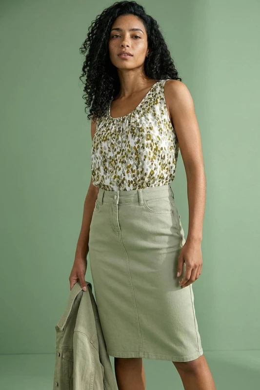 Image of Roman Womens Cotton Denim Stretch A line Skirt in Dark Green Size: 10 Dark Green Female 10