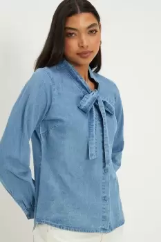 Image of Denim Pussybow Blouse