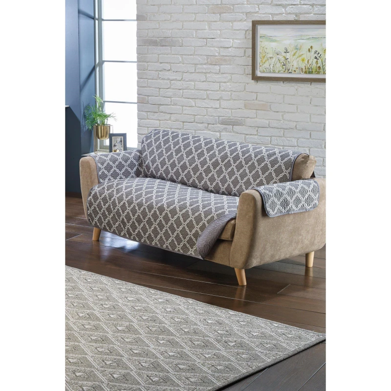Image of Homelife Reversible Quilted Geo Print Furniture Protector - Grey Grey One Size