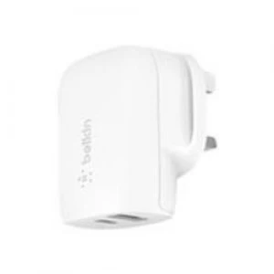 Image of Belkin 32W - 20W USB-C + 12W USB-A Dual Port Wall Charger - White
