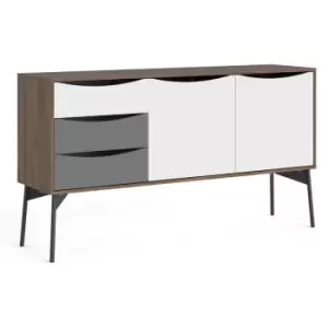 Image of Fur Sideboard 2 Doors + 3 Drawers in Grey, White and Walnut - Grey, White and Walnut