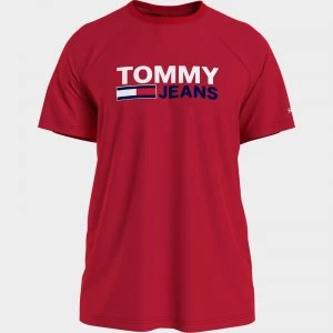 Image of Tommy Jeans Mens Corporation Logo T-Shirt - Deep Crimson - M