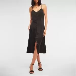 Image of Missguided Cami Button Front Satin Midi Dress - Black