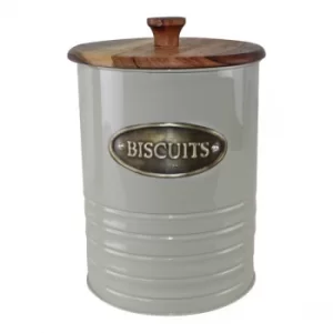 Image of Metal and Acacia Wood Biscuit Tin, 19x15cm