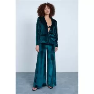 Image of I Saw It First Emerald Green Co Ord Velvet Wide Leg Trouser - Green