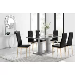 Image of Furniture Box Imperia 6 Grey Dining Table and 6 Black Velvet Milan Gold Leg Chairs
