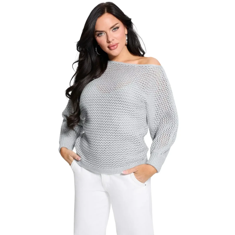 Image of Guess Off-shoulder womens sweatshirt Guess Poa Metallic Bleu Female L