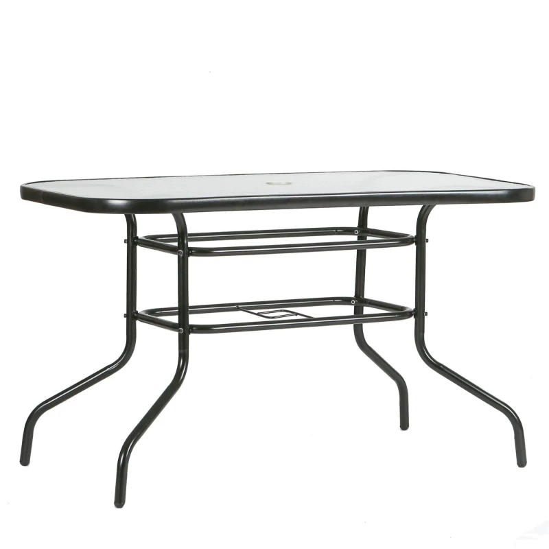 Image of Harbour Housewares Metal Glass Top Garden Table - 120Cm X 70Cm - Black