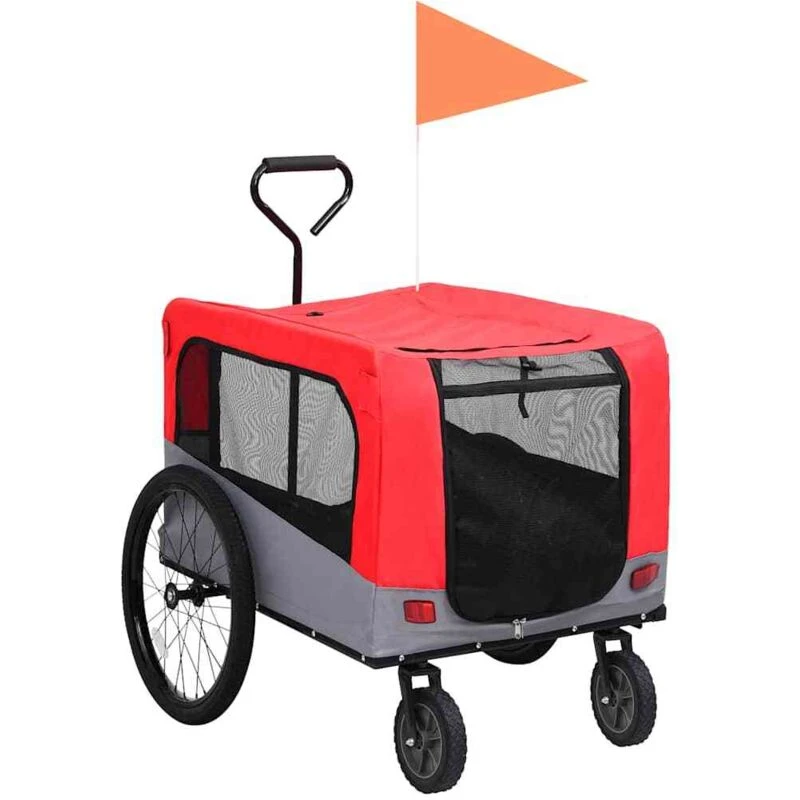 Image of VIDAXL Vidaxl - 2-in-1 Pet Bike Trailer & Jogging Stroller Red and Grey 8719883868844