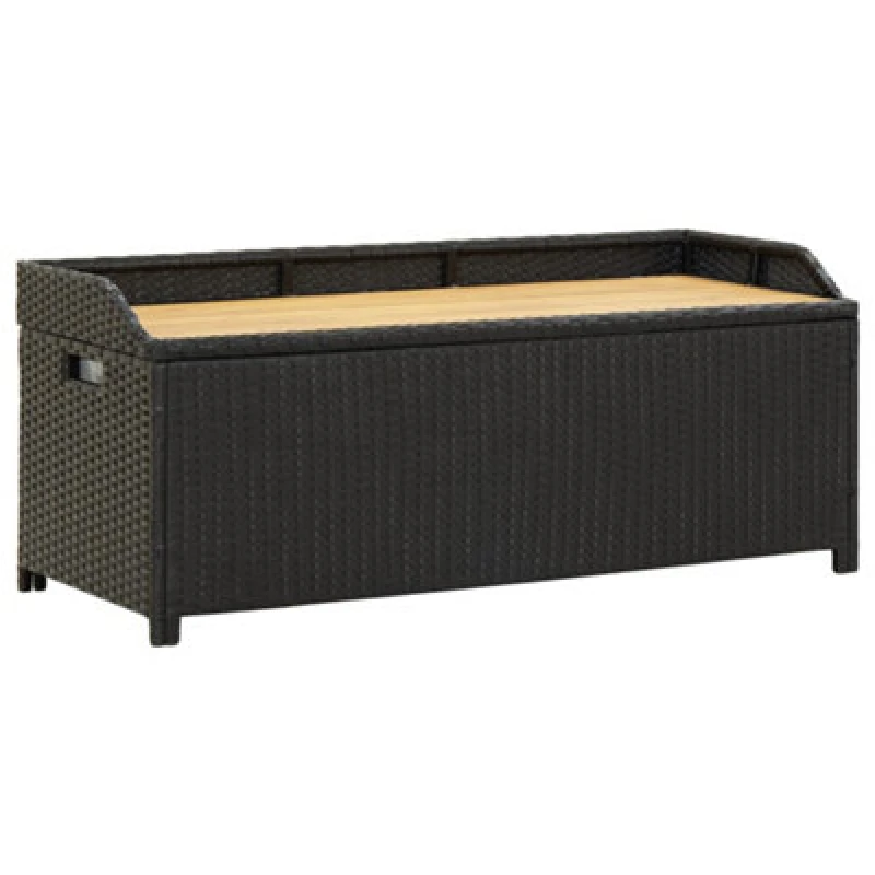 Image of vidaXL Garden Storage Bench Poly Rattan 120cm Black Outdoor Cabinet Multi Box