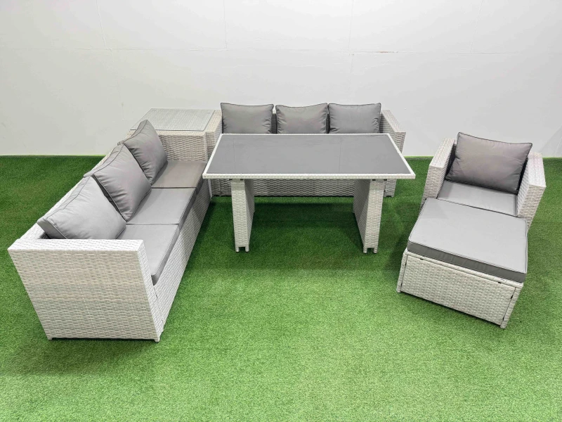 Image of Fimous Patio Garden Furniture Sets with Side Table Big Stool Light Grey Light Grey Unisex