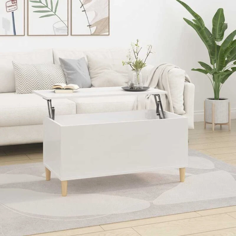 Image of vidaXL Coffee Table High Gloss White 90x44.5x45cm Engineered Wood, White 819582