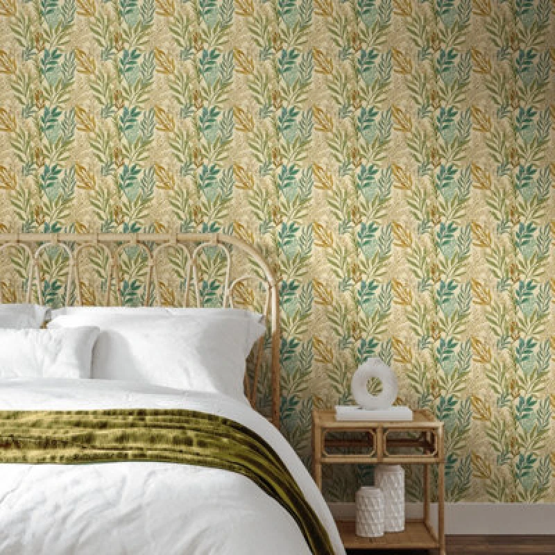 Image of Hoopla Walls Verdant Leaves - Vintage Ochre 10M Wallpaper