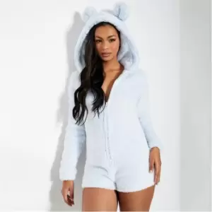 Image of I Saw It First Sherpa Fleece Bunny Ear Onesie - Blue