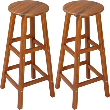 Image of Casaria - Set Of 2 Bar Stool Solid Acacia Wood Seat Height 76cm Footrest Counter Stool Bar Chair Bistro Outdoor Indoor
