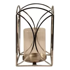 Image of Small Silver Metal & Glass Candle Lantern