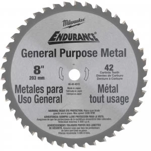 Image of Milwaukee Endurance Metal Steel Cutting Circular Saw Blade 203mm 42T 15.8mm