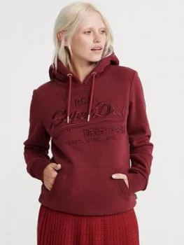 Image of Superdry Vintage Logo Premium Embroidered Hoodie - Red, Size 6, Women