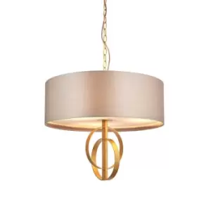Image of Antique Gold Ceiling Pendant Light & Mink Satin Shade - 3 Bulb Hanging Fitting