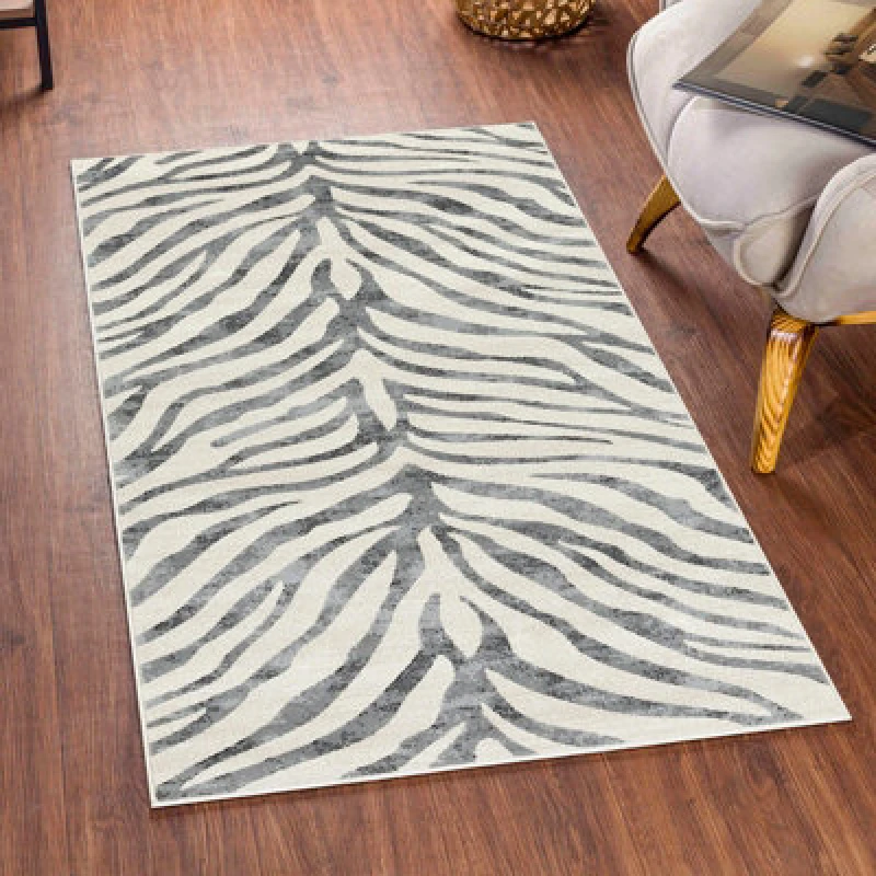 Image of Livabliss Scandi Boho Zebra Charcoal Cybele Area Rug 80 X 150 Cm - Easy Care, Non Shedding, Ideal For Living Room & Bedroom