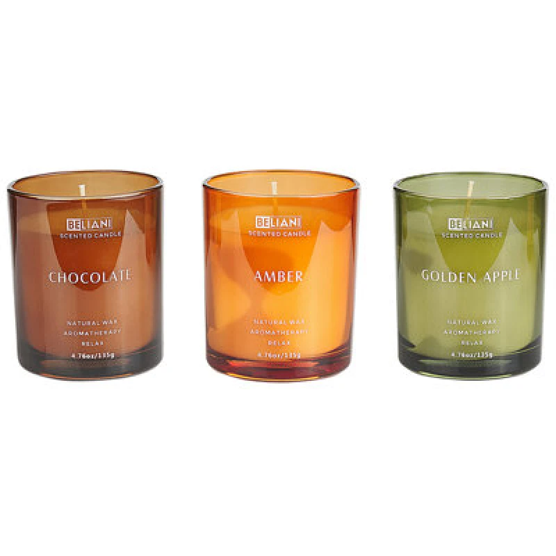 Image of Beliani Set Of 3 Scented Candles Sheer Joy Soy Wax Fruity Notes Fresh Notes