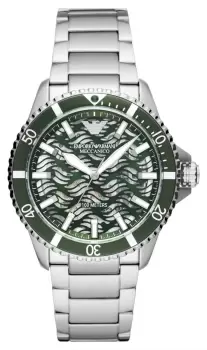 Image of Emporio Armani AR60061 Mens Green Skeleton Dial Green Bezel Watch
